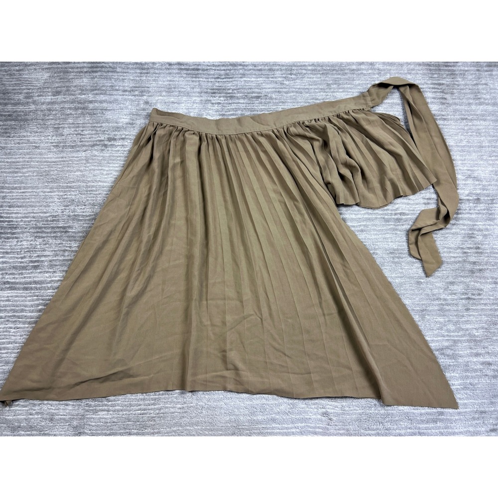 Unbranded Skirt Women XL Khaki Tan Pleated Wrap Asymmetric Ruffle Tie Waist Midi